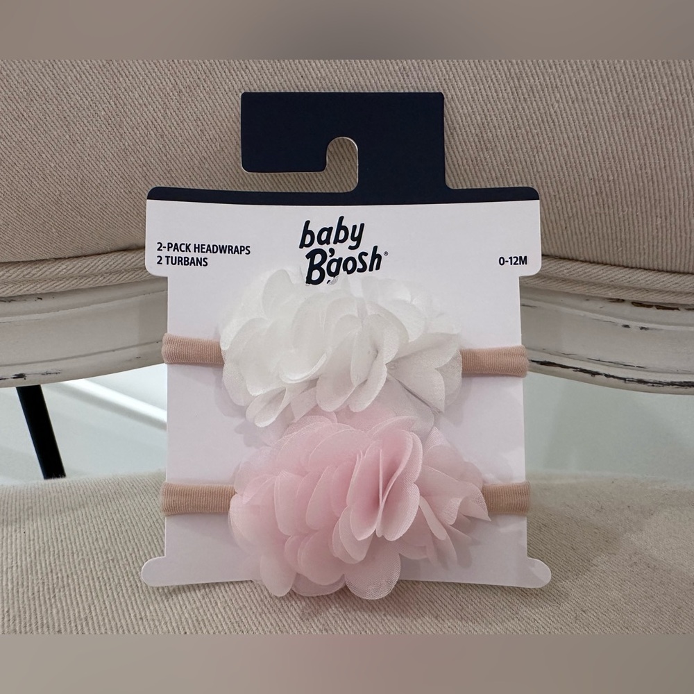 🦢 0~12 Mth Pink and White Flower Baby Headwraps Hair Bow Accessories NWT